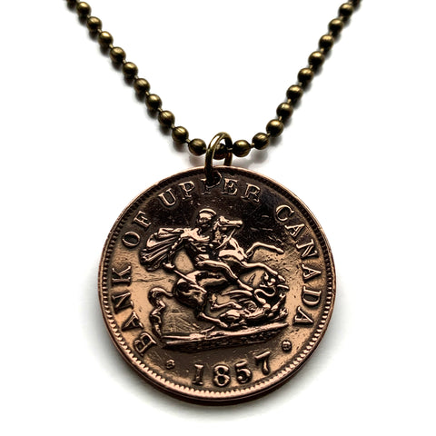 1857 Bank of Upper Canada Ontario 1/2 Penny coin token keychain pendant Saint George slaying the dragon slayer Ottawa Montreal Quebec Toronto Vancouver Calgary Mississauga Brampton Ajax Hamilton London Markham Vaughan Kitchener Windsor Burlington n000599