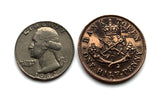 1857 Bank of Upper Canada Ontario 1/2 Penny coin token keychain pendant Saint George slaying the dragon slayer Ottawa Montreal Quebec Toronto Vancouver Calgary Mississauga Brampton Ajax Hamilton London Markham Vaughan Kitchener Windsor Burlington n000599
