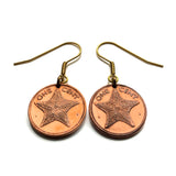 Bahamas 1 Cent coin dangle earrings Bahamian starfish cushion sea star beach Nassau Lucayan Freeport Andros Exuma Rose Island Rum Cay e000682