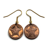 Bahamas 1 Cent coin dangle earrings Bahamian starfish cushion sea star beach Nassau Lucayan Freeport Andros Exuma Rose Island Rum Cay e000682