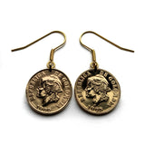 1965 Colombia 2 Centavos coin earrings Libertad Phrygian cap Bogotá Medellín Cali Barranquilla Cartagena Cúcuta Soacha Soledad Bello e000680