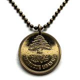 1952 Lebanon Liban 25 Piastres coin pendant Lebanese cedar tree Beirut Tripoli Aley Jounieh Anjar Bsharri Zahlé Sidon Byblos Tyre Nabatieh Badaro Baabda Batroun The Levant Middle East Phoenician Levantine arabic Beqaa Valley Cedars of God n001042