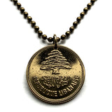 1952 Lebanon Liban 25 Piastres coin pendant Lebanese cedar tree Beirut Tripoli Aley Jounieh Anjar Bsharri Zahlé Sidon Byblos Tyre Nabatieh Badaro Baabda Batroun The Levant Middle East Phoenician Levantine arabic Beqaa Valley Cedars of God n001042