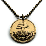 1952 Lebanon Liban 25 Piastres coin pendant Lebanese cedar tree Beirut Tripoli Aley Jounieh Anjar Bsharri Zahlé Sidon Byblos Tyre Nabatieh Badaro Baabda Batroun The Levant Middle East Phoenician Levantine arabic Beqaa Valley Cedars of God n001042