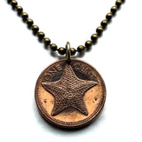 1997 Bahamas 1 Cent coin pendant  Bahamian starfish sea star Nassau Andros Exuma Junkanoo Rose Island Lighthouse Beach Rum Cay sand sea Paradise Island caribbean Junkanoo music Cabbage Beach Bay Street New Providence Eleuthera Gold Rock Beach n001410