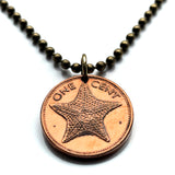 1997 Bahamas 1 Cent coin pendant  Bahamian starfish sea star Nassau Andros Exuma Junkanoo Rose Island Lighthouse Beach Rum Cay sand sea Paradise Island caribbean Junkanoo music Cabbage Beach Bay Street New Providence Eleuthera Gold Rock Beach n001410