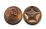 1997 Bahamas 1 Cent coin pendant  Bahamian starfish sea star Nassau Andros Exuma Junkanoo Rose Island Lighthouse Beach Rum Cay sand sea Paradise Island caribbean Junkanoo music Cabbage Beach Bay Street New Providence Eleuthera Gold Rock Beach n001410