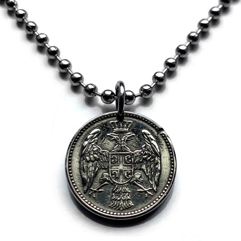 1912 Serbia 5 Para coin pendant necklace jewelry Serbian double head eagle Belgrade Niš city Nišava Nemanjić dynasty Yugoslavia crowned king necklace n001102