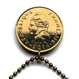 2014 French Polynesia Tahiti 100 Francs coin pendant Morea Harbour Cook's Bay Huahine South Pacific Maori tiki Papeete Maohis South Pacific Polynesian islands Windward Islands Society Islands Bora Bora Tahitian Austronesian Hei-tiki Māori legend n002929