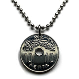 1964 Greece Hellas 10 Lepta coin pendant necklace Hellenic jewelry Greek crown Athens Sparta Thessaloniki Patras Larissa Mykonos Argos Crete Meteora Thebes Halkidiki Macedonia Peloponnese n002654