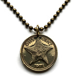 1971 Bahamas 1 Cent coin pendant necklace jewelry Bahamian starfish sea star Nassau Andros Exuma Junkanoo Rose Island Lighthouse Beach Rum Cay sea vacation n000500
