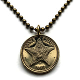 1971 Bahamas 1 Cent coin pendant necklace jewelry Bahamian starfish sea star Nassau Andros Exuma Junkanoo Rose Island Lighthouse Beach Rum Cay sea vacation n000500
