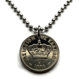 1894 Greece Hellas 20 Lepta coin pendant Greek Hellas Hellenic crown cross Helios crowned Athens George I coronation king queen Santorini n000728