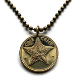 1974 Bahamas 1 Cent coin pendant Bahamian starfish sea star Nassau Andros Exuma Junkanoo Rose Island Lighthouse Beach Rum Cay sea n000005
