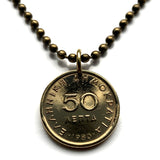 1980 Greece Hellas 50 Lepta coin pendant Klepht Markos Botsaris Souliot general Greek War of Independence national hero Ottoman War Hellenic Athens Sparta Thessaloniki Patras Larissa Crete n000535