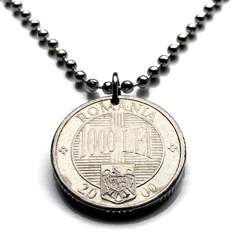 2000 Romania 1000 Lei coin pendant Romanian golden eagle Bucharest Orthodox cross Balkans Moldavia Wallachia Constantin Brancoveanu n002732