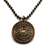 1874 Germany Deutschland 2 Pfennig coin pendant necklace jewelry German eagle Berlin Munich Cologne Frankfurt Hamburg Stuttgart Bavaria Düsseldorf Leipzig Dortmund Bremen Dresden Hanover Rothenburg Nuremberg n000943