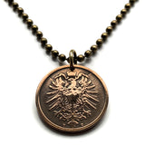 1874 Germany Deutschland 2 Pfennig coin pendant necklace jewelry German eagle Berlin Munich Cologne Frankfurt Hamburg Stuttgart Bavaria Düsseldorf Leipzig Dortmund Bremen Dresden Hanover Rothenburg Nuremberg n000943
