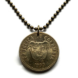Colombia 100 Pesos coin pendant flags Andean condor Bogotá Valle del Cauca Soledad Bello Ibagué Villavicencio Pereira Armenia n001602