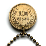 Colombia 100 Pesos coin pendant flags Andean condor Bogotá Valle del Cauca Soledad Bello Ibagué Villavicencio Pereira Armenia n001602