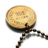 Colombia 100 Pesos coin pendant flags Andean condor Bogotá Valle del Cauca Soledad Bello Ibagué Villavicencio Pereira Armenia n001602