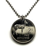 1966 Zambia 2 Shillings coin pendant African Bohor Reedbuck antelope Kenneth Kaunda Lusaka Bemba Kasama Solwezi Mansa Tonga Bantu n003913
