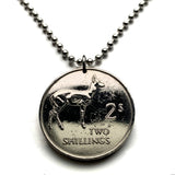 1966 Zambia 2 Shillings coin pendant African Bohor Reedbuck antelope Kenneth Kaunda Lusaka Bemba Kasama Solwezi Mansa Tonga Bantu n003913