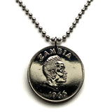 1966 Zambia 2 Shillings coin pendant African Bohor Reedbuck antelope Kenneth Kaunda Lusaka Bemba Kasama Solwezi Mansa Tonga Bantu n003913