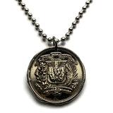 1967 Dominican Republic 25 Centavos coin pendant necklace jewelry escudo Dominicano Santo Domingo Santiago Cibao La Vega Ciudad Colonial San Pedro de Macorís La Romana Higüey Moca escudo bandera colgante n002625
