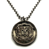 1967 Dominican Republic 25 Centavos coin pendant necklace jewelry escudo Dominicano Santo Domingo Santiago Cibao La Vega Ciudad Colonial San Pedro de Macorís La Romana Higüey Moca escudo bandera colgante n002625