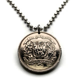 1967 Dominican Republic 25 Centavos coin pendant necklace jewelry escudo Dominicano Santo Domingo Santiago Cibao La Vega Ciudad Colonial San Pedro de Macorís La Romana Higüey Moca escudo bandera colgante n002625