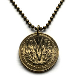 1956 French West Africa 10 Francs coin pendant African jewelry gazelle antelope Senegal Ivory Coast Burkina Faso Togo Niger French Sudan	Mali Benin Mauritania Conakry French Sudan Guinea Togoland Upper Volta Dahomey Marianne Dakar Bamako n000271
