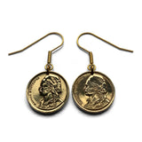 1976 Greece Hellas 50 Lepta coin drop dangle earrings Klepht Markos Botsaris Souliot general Greek War of Independence national hero Ottoman War Hellenic Athens Sparta Thessaloniki Patras Larissa Crete e000685