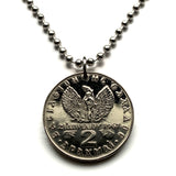1973 Greece Hellas 2 Drachmai coin pendant Hellenic Greek soldier phoenix Athens Thessaloniki Patras Larissa Sparta Heraklion Thebes n002021