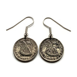 Portugal 2-1/2 Escudos coin earrings Portuguese caravela ship Quinas Lisbon Porto Braga Sintra Faro Coimbra Funchal Aveiro Guimarães Ponta Delgada Belém Ourique Mirandese Lagos Fatima e000088_B