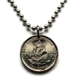 2000 East Caribbean States 10 Cents coin pendant Golden Hind galleon ship Antilles Caribbees Leeward British Virgin Windward Island n003960