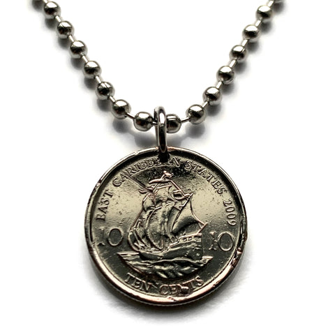 2000 East Caribbean States 10 Cents coin pendant Golden Hind galleon ship Antilles Caribbees Leeward British Virgin Windward Island n003960