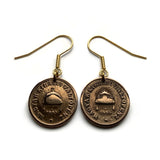 late 1800's Hungary Magyars 2 Filler coin dangle earrings jewelry Hungarian Holy Crown of Saint Stephen Szent Korona Budapest Debrecen Szeged Miskolc Pécs Győr Gellért Hill Nyíregyháza Jászság Fejér Hajdú-Bihar e000129