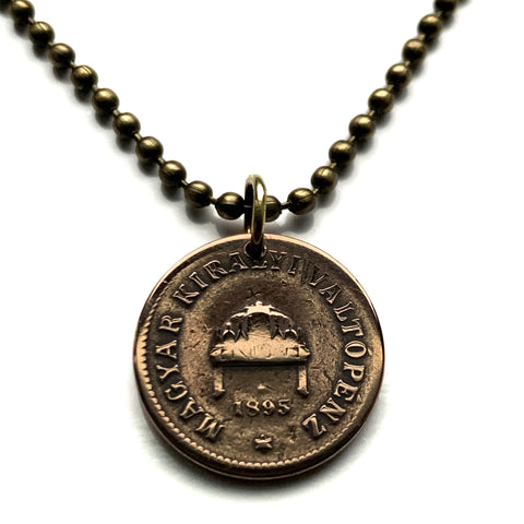 1895 Hungary Magyars 2 Filler coin pendant necklace jewelry Hungarian Holy Crown of Saint Stephen Szent Korona Budapest Debrecen Szeged Miskolc Pécs Győr Gellért Hill Nyíregyháza Jászság Fejér Hajdú-Bihar n000889