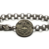 1918 Italy 20 Centesimi coin rolo link bracelet World War 1 era Savoy shield Rome Milan Venice Florence Napoli Torino Bologna Verona Genoa Siena Capri Palermo Cagliari Parma Tuscany Matera San Gimignano Positano Lazio Lecce Bari Polignano a Mare b000136