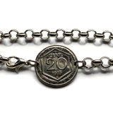 1918 Italy 20 Centesimi coin rolo link bracelet World War 1 era Savoy shield Rome Milan Venice Florence Napoli Torino Bologna Verona Genoa Siena Capri Palermo Cagliari Parma Tuscany Matera San Gimignano Positano Lazio Lecce Bari Polignano a Mare b000136