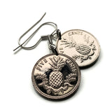Pendientes con moneda de 5 centavos de Bahamas, piña de las Bahamas, Nassau, Andros, Exuma y Cays, fruta tropical, Cat Island, Rum Cay, Cable Beach e000195