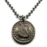 1977 Portugal 2-1/2 Escudos coin pendant Portuguese caravela ship Quinas Lisboa Porto Braga Sintra Faro Coimbra Funchal Aveiro Guimarães Ponta Delgada Faro Ourique Mirandese Lagos Fatima n000091