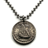 1977 Portugal 2-1/2 Escudos coin pendant Portuguese caravela ship Quinas Lisboa Porto Braga Sintra Faro Coimbra Funchal Aveiro Guimarães Ponta Delgada Faro Ourique Mirandese Lagos Fatima n000091