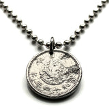 1940 Japan Nippon Nihon 1 Sen Münze Anhänger Halskette Schmuck 2. Weltkrieg Ära Japanischer Krähenvogel Yatagarasu mythologische Taube Tokio Osaka Kobe Okinawa Niigata Sendai Yokohama Kawasaki heiliger Spiegel Yata no Kagami Fukuoka Okinawa n002228