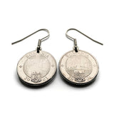 2000's Romania 1000 Lei coin drop and dangle earrings Romanian golden eagle Bucharest Orthodox cross Balkans Moldavia Wallachia Constantin Brancoveanu e000686