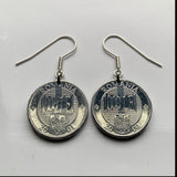 2000's Romania 1000 Lei coin drop and dangle earrings Romanian golden eagle Bucharest Orthodox cross Balkans Moldavia Wallachia Constantin Brancoveanu e000686