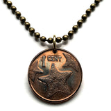 2006 Bahamas 1 Cent coin pendant necklace jewelry Bahamian starfish sea star Nassau Andros Exuma Junkanoo Rose Island Lighthouse Beach Rum Cay sea vacation n001798