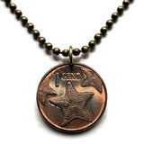2006 Bahamas 1 Cent coin pendant necklace jewelry Bahamian starfish sea star Nassau Andros Exuma Junkanoo Rose Island Lighthouse Beach Rum Cay sea vacation n001798
