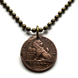 1902! Belgium 1 Centime coin pendant necklace Belgian lion Leopold First King of the Belgians Brussels Antwerp Bruges Ghent Liège Mons Flanders Flemish Hasselt Kortrijk Ostend Ypres Dinant Ardennes n001747